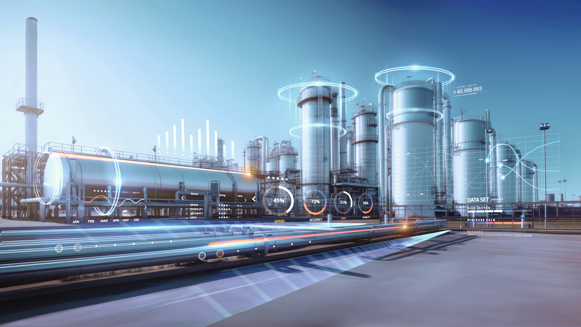 oil and gas power plant refinery with storage tanks facility for